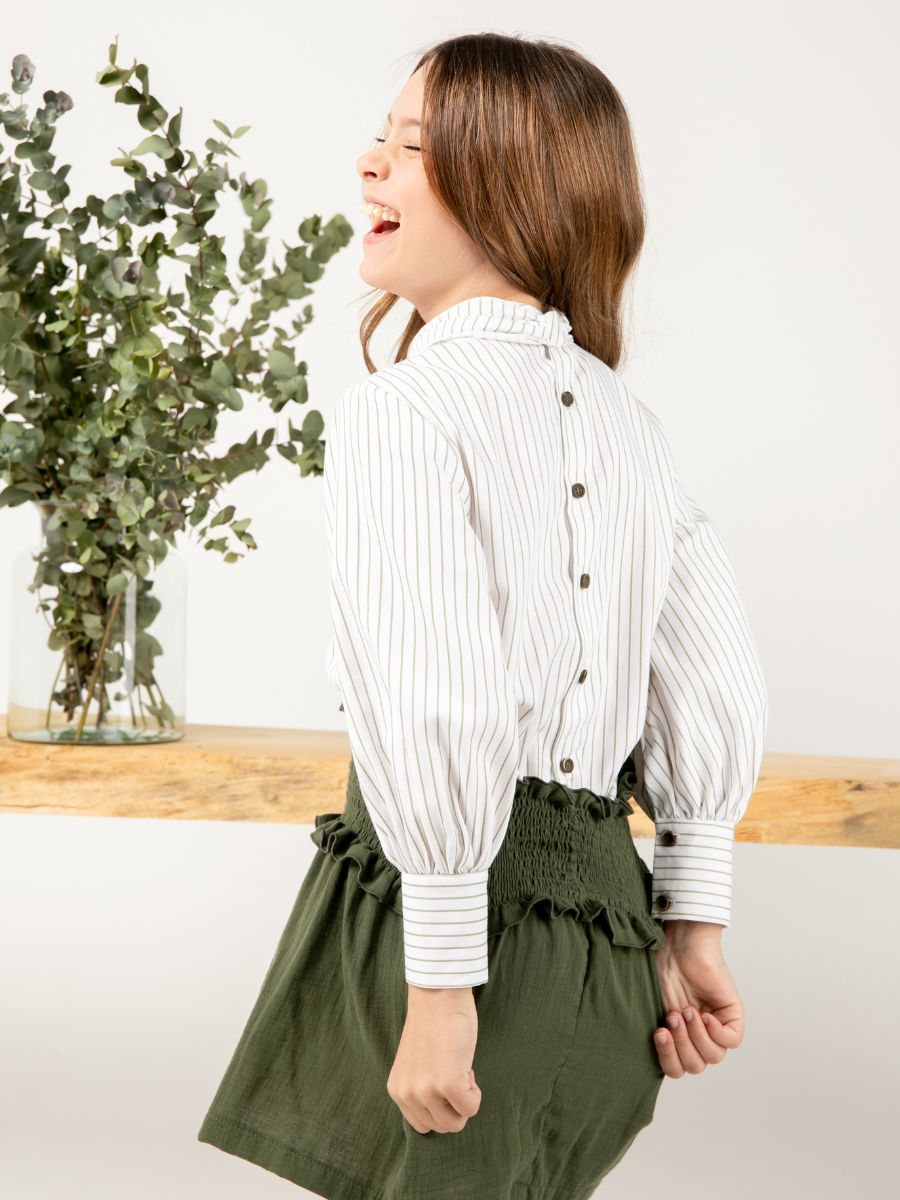 Conjunto niña falda verde camisa rayas al tono - Imagen 3
