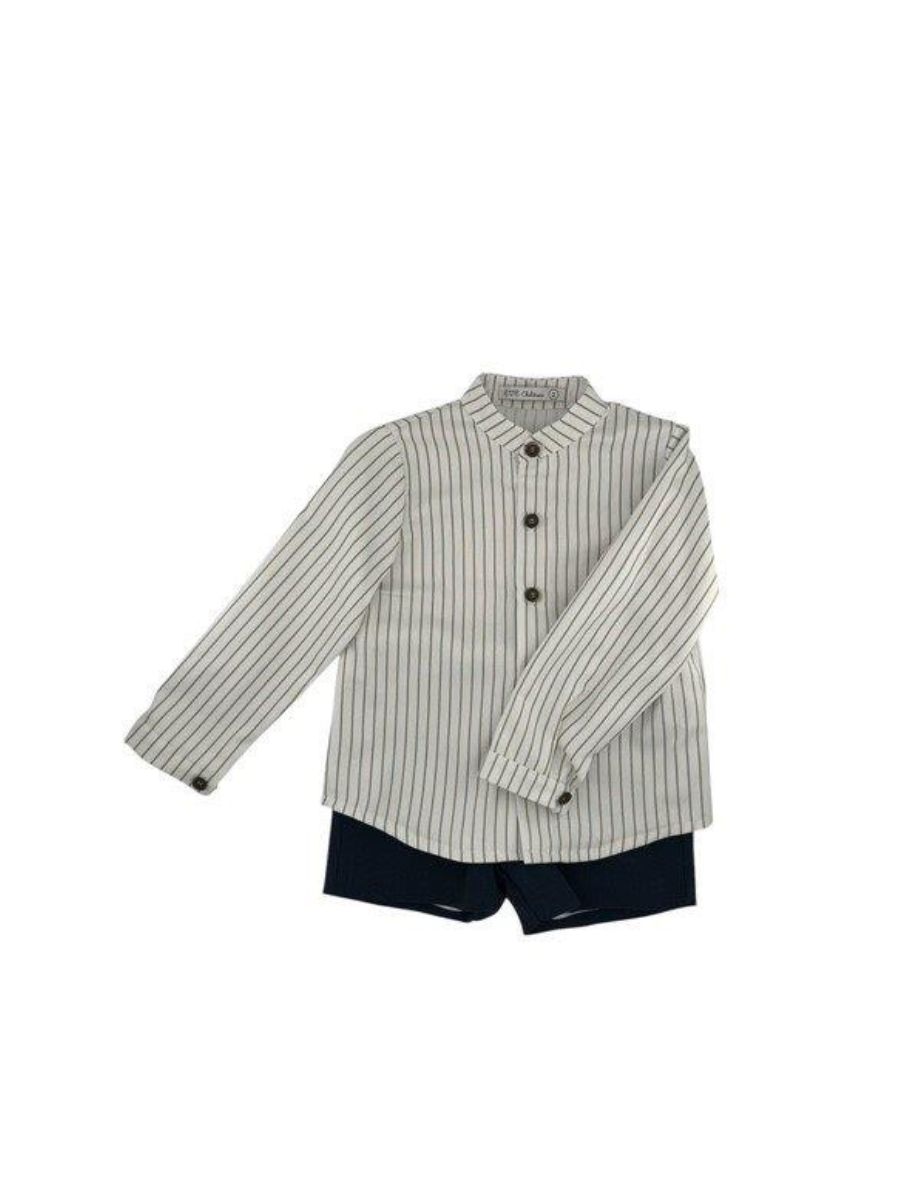 Conjunto niño pantalon azul camisa rayas verdes