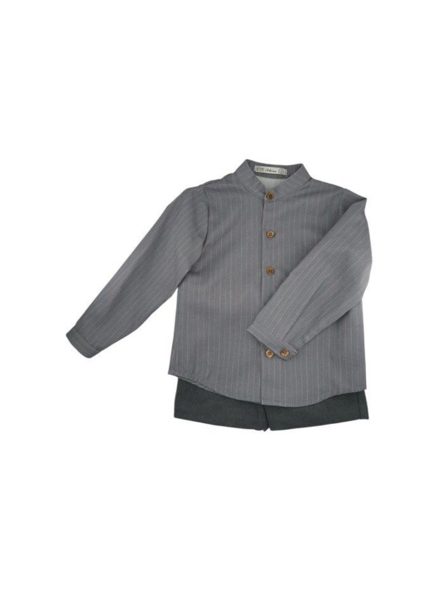 Conjunto niño pantalon gris y camisa rayas rosa