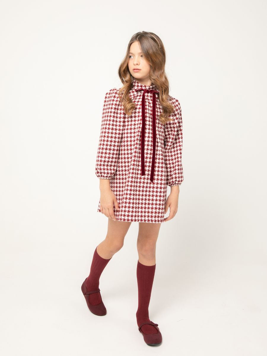 Vestido cuadros tartan burdeos - Imagen 3