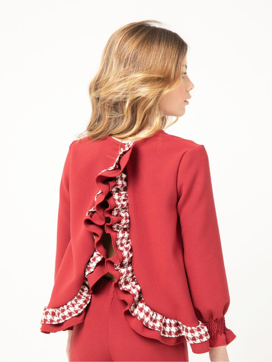 Conjunto casaca y pantalon en tejido burdeos - Imagen 3