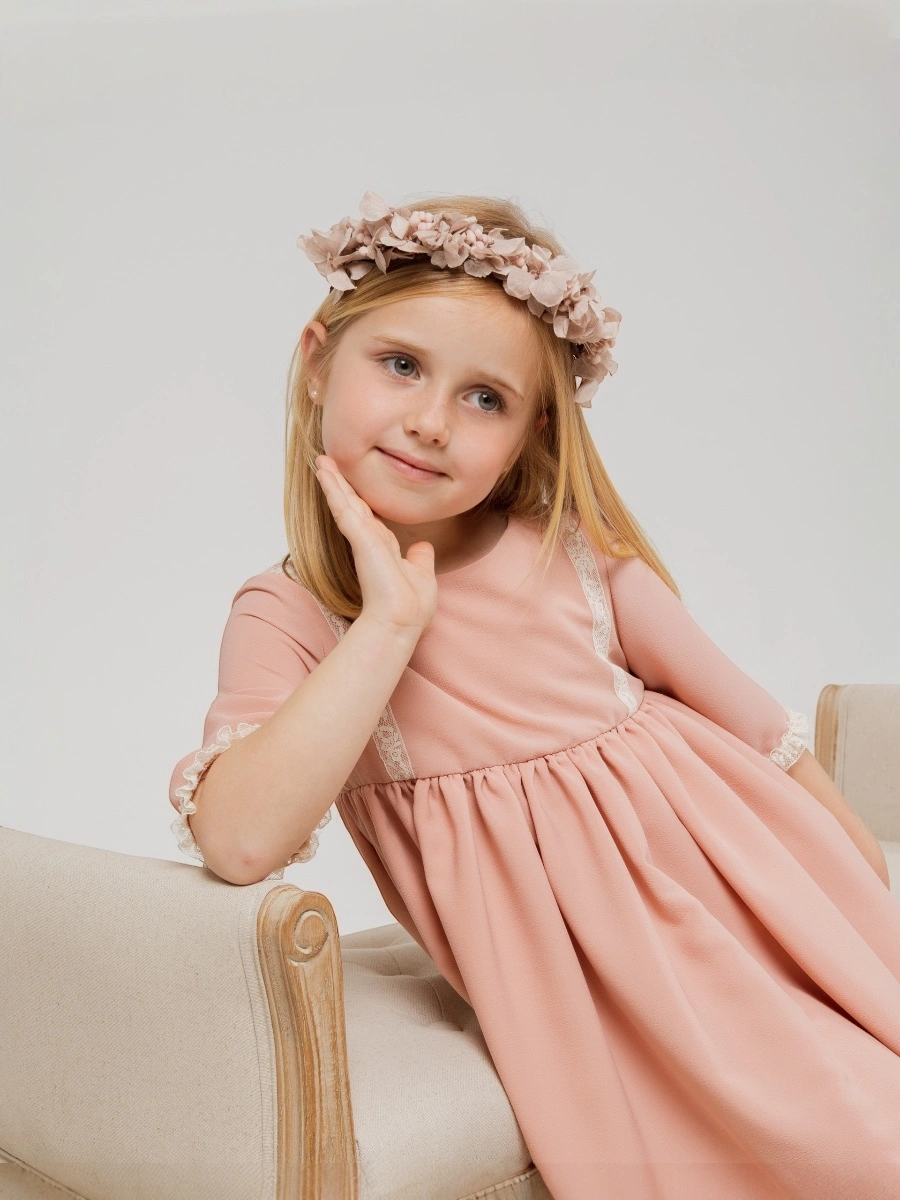 Vestido rosa manga semi valencienne - Imagen 2