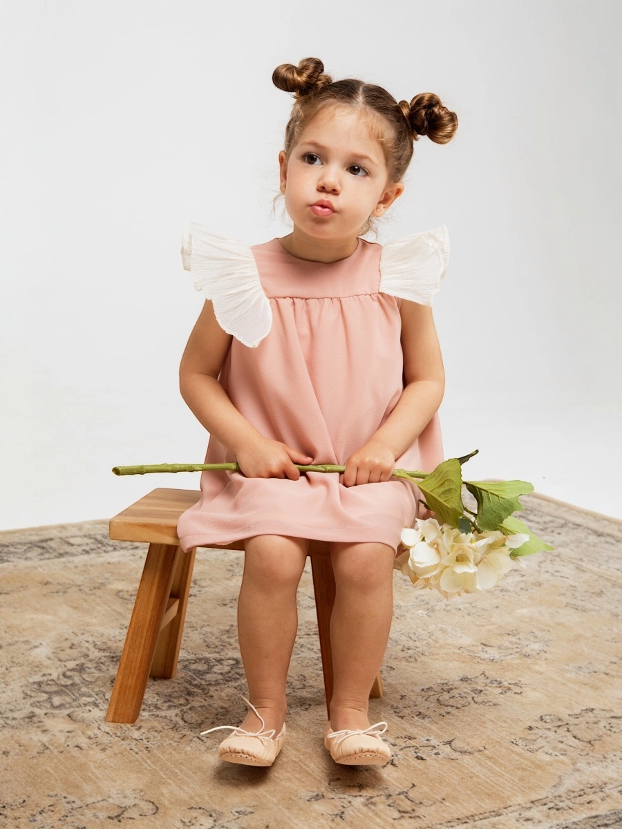 Vestido rosa volantes crudo mangas - Imagen 2