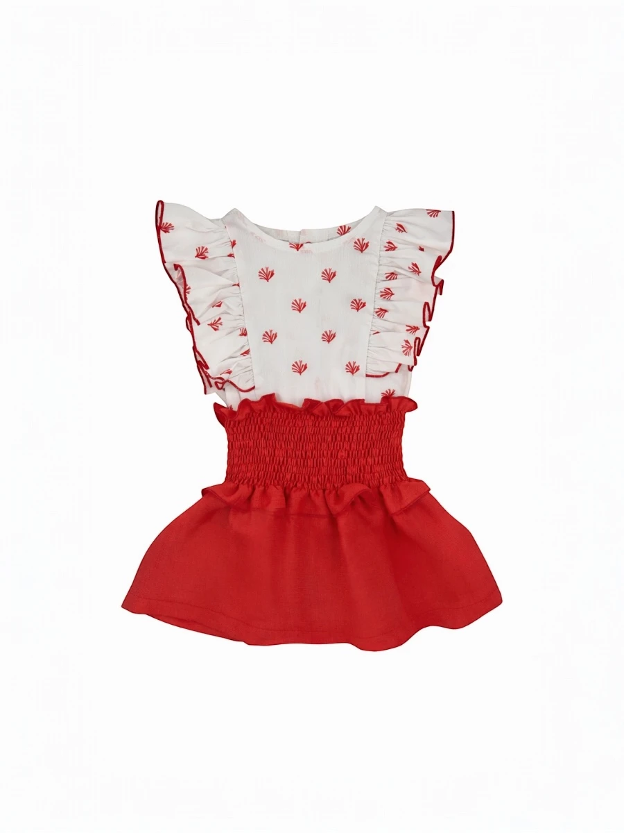 Conjunto Reef camisa manga volante y falda roja engomada - Imagen 4