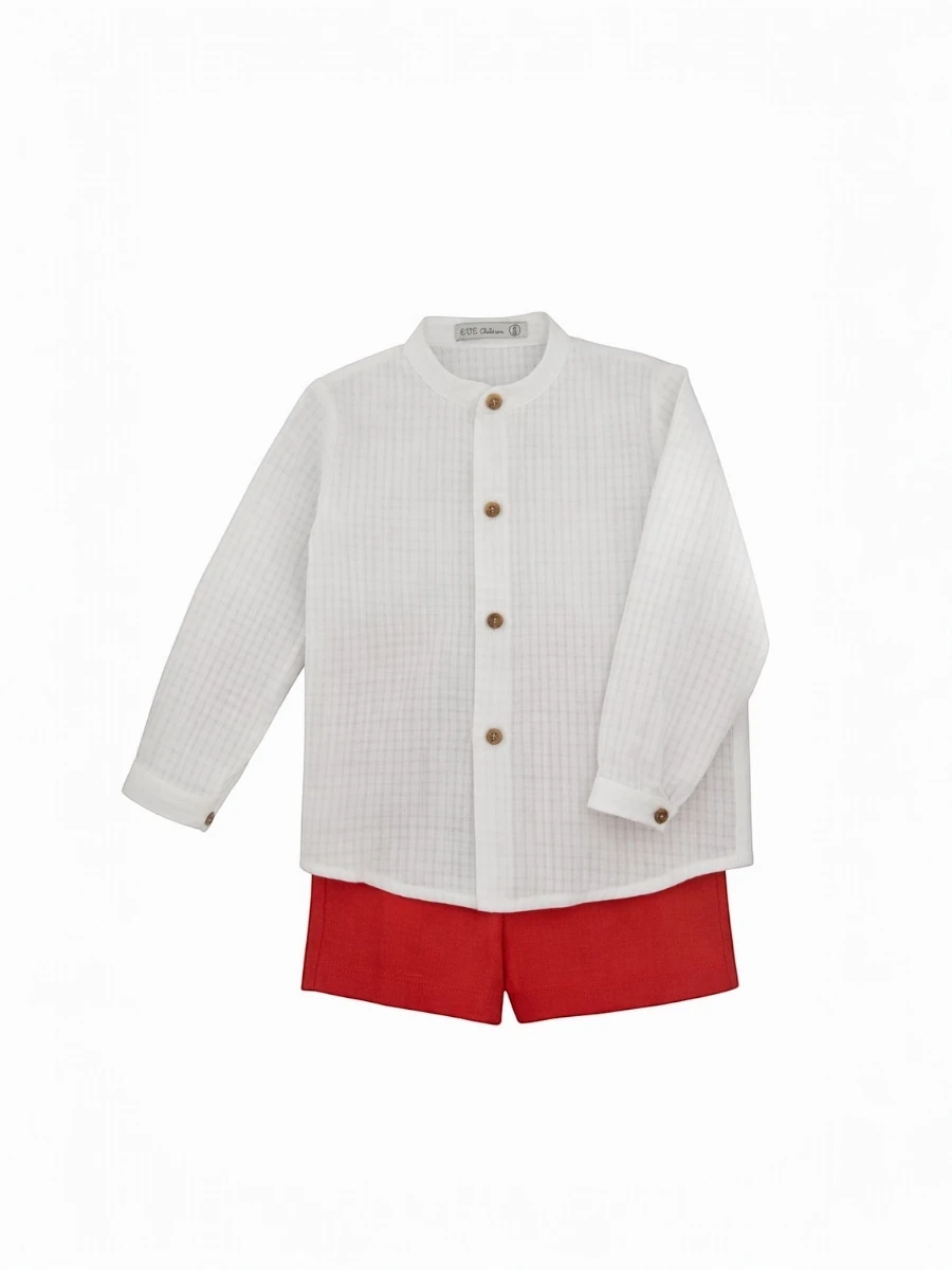 Conjunto Reef niño camisa blanca cuello mao y bermuda roja - Imagen 2