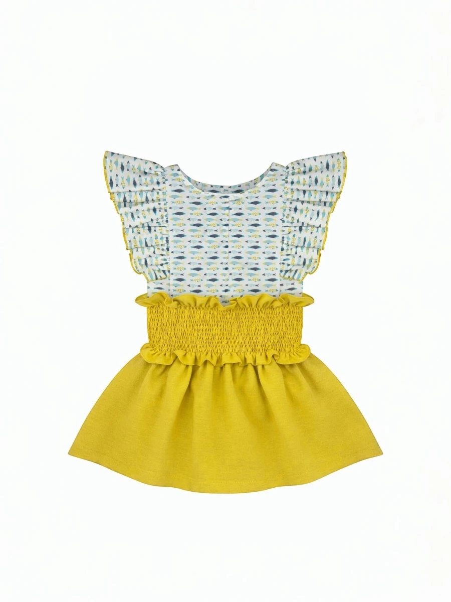 Conjunto Sardines camisa estampada volante manga y falda lima engomada - Imagen 5