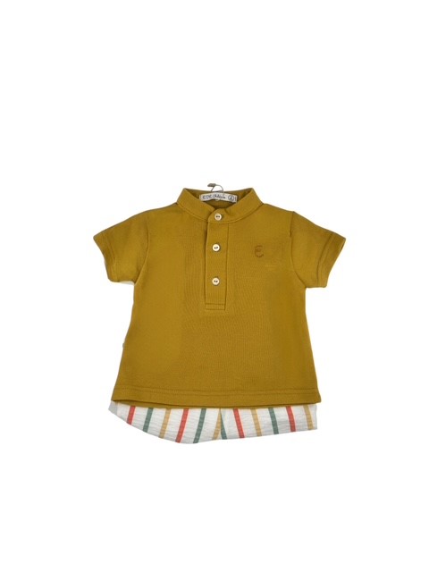 Conjunto bebé polo mostaza bombacho rayas multicolor